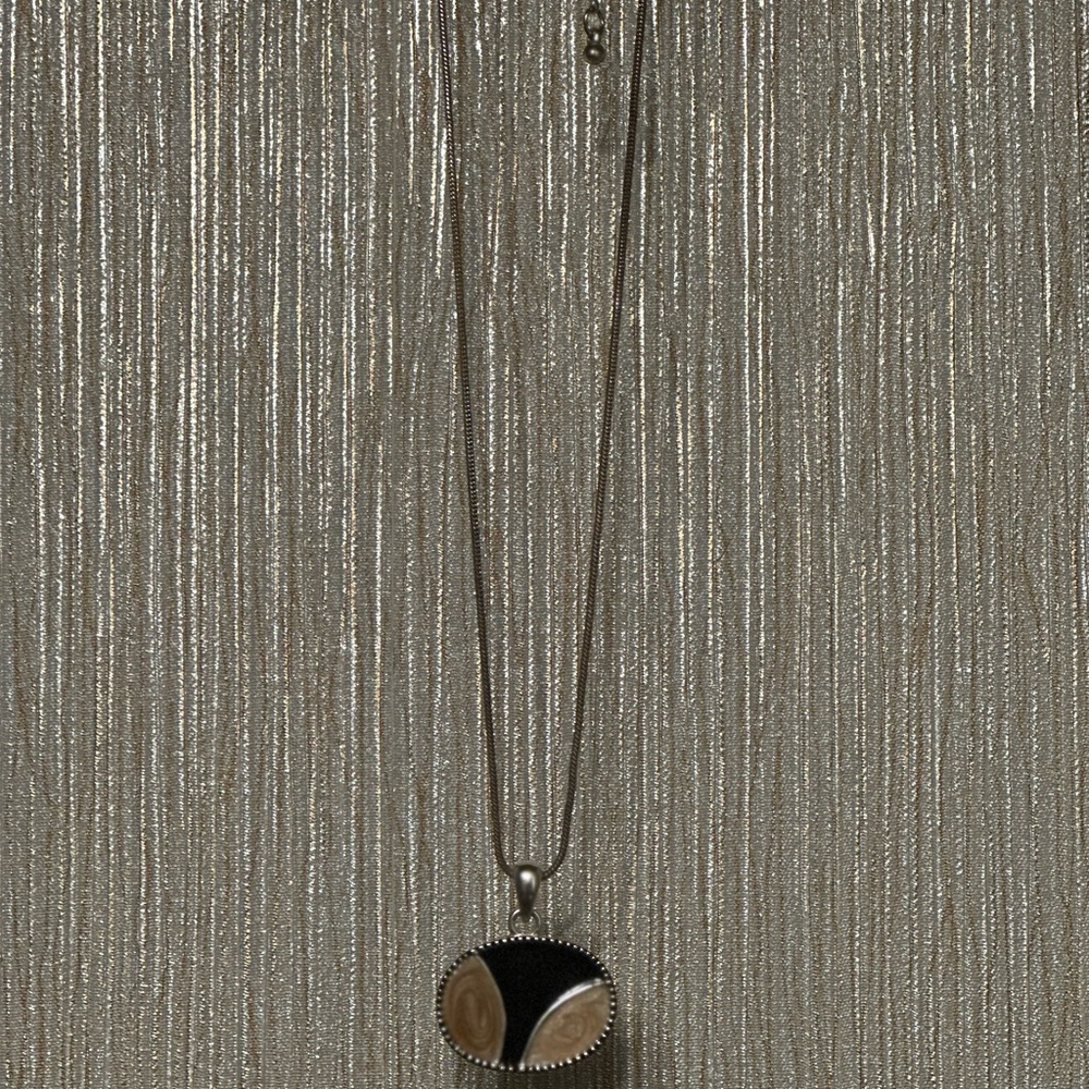 Silver Necklace with Black and Tan Pendant